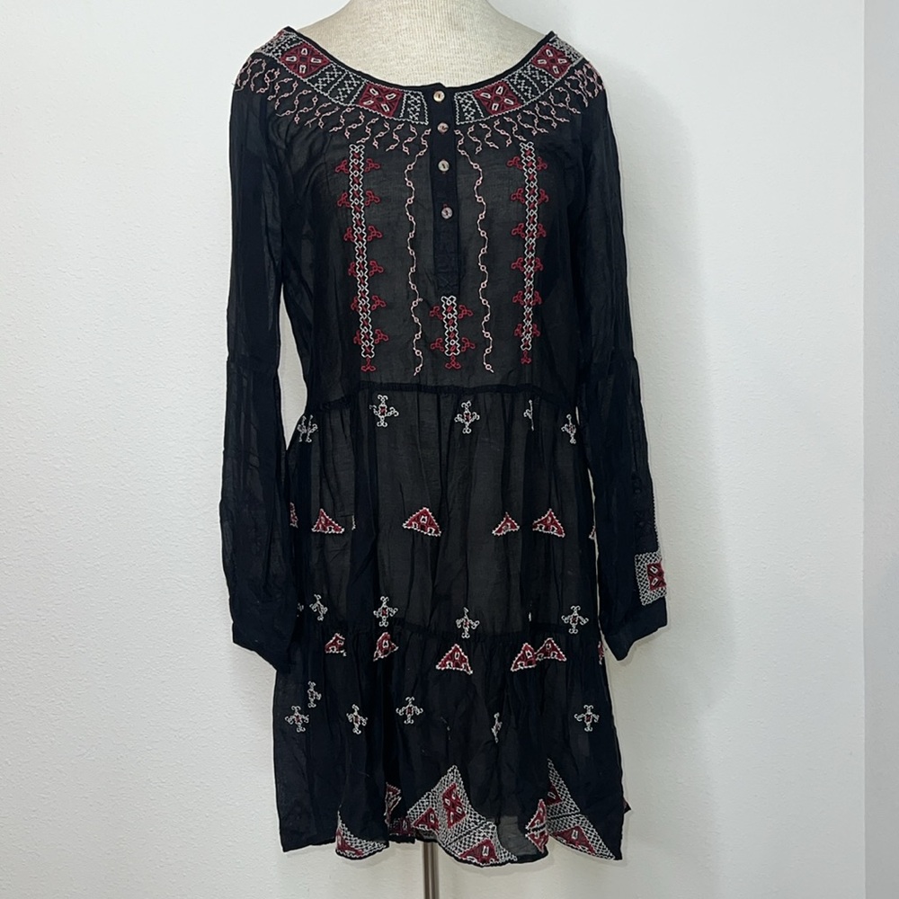 🔹 Johnny Was Sheer Cotton Silk Blend Embroidered Sheer Dress or Swim Coverup